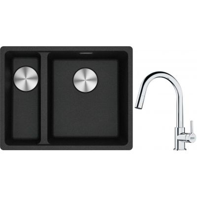Franke Maris MRG 160-34-15 zlewozmywak 55x43 cm Fragranite onyx z baterią kuchenną Lina chrom (1250687269, 1150693229)