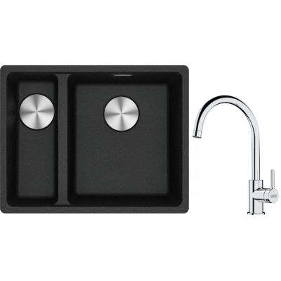 Franke Maris MRG 160-34-15 zlewozmywak 55x43 cm Fragranite onyx z baterią kuchenną Lina chrom (1250687269, 1150693228)