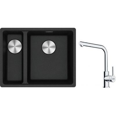 Franke Maris MRG 160-34-15 zlewozmywak 55x43 cm Fragranite onyx z baterią kuchenną Lina chrom (1250687269, 1150693230)