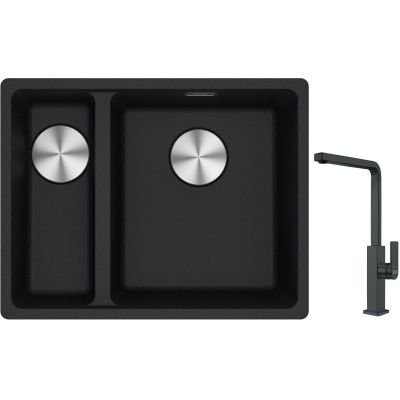 Franke Maris MRG 160-34-15 zlewozmywak 55x43 cm Fragranite onyx z baterią kuchenną Mythos czarna (1250687269, 1150550441)
