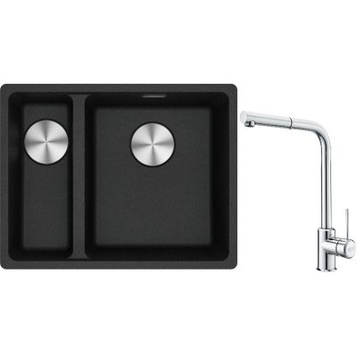 Franke Maris MRG 160-34-15 zlewozmywak 55x43 cm Fragranite onyx z baterią kuchenną Sirius Side chrom (1250687269, 1150668280)