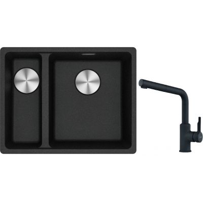 Franke Maris MRG 160-34-15 zlewozmywak 55x43 cm Fragranite onyx z baterią kuchenną Urban czarny mat (1250687269, 1150627523)