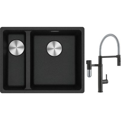 Franke Maris MRG 160-34-15 zlewozmywak 55x43 cm Fragranite onyx z baterią kuchenną Vital Semi-Pro czarny mat/stal (1250687269, 1200621313)