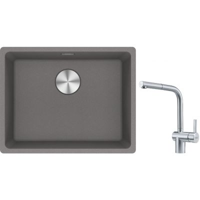 Franke Maris MRG 110-52 zlewozmywak 55x43 cm Fragranite kamienny szary z baterią kuchenną Atlas stal szlachetna (1250687254, 1150521439)