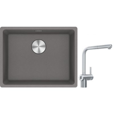 Franke Maris MRG 110-52 zlewozmywak 55x43 cm Fragranite kamienny szary z baterią kuchenną Atlas Neo Sensor stal szlachetna (1250687254, 1150625523)