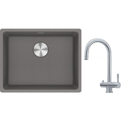 Franke Maris MRG 110-52 zlewozmywak 55x43 cm Fragranite kamienny szary z baterią kuchenną Eos stal szlachetna (1250687254, 1200179979)