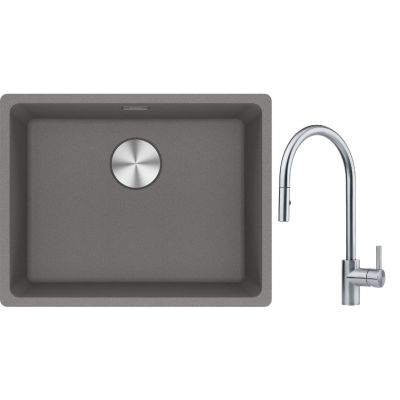 Franke Maris MRG 110-52 zlewozmywak 55x43 cm Fragranite kamienny szary z baterią kuchenną Eos stal szlachetna (1250687254, 1150590045)