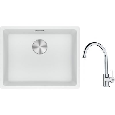 Franke Maris MRG 110-52 zlewozmywak 52x40 cm Fragranite biały polarny z baterią kuchenną Lina chrom (1250687255, 1150693228)