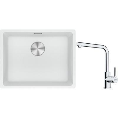 Franke Maris MRG 110-52 zlewozmywak 52x40 cm Fragranite biały polarny z baterią kuchenną Lina chrom (1250687255, 1150712420)