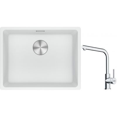 Franke Maris MRG 110-52 zlewozmywak 52x40 cm Fragranite biały polarny z baterią kuchenną Lina chrom (1250687255, 1150693230)
