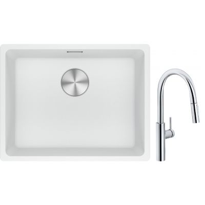 Franke Maris MRG 110-52 zlewozmywak 52x40 cm Fragranite biały polarny z baterią kuchenną Pescara L Slide-In chrom (1250687255, 1150538940)