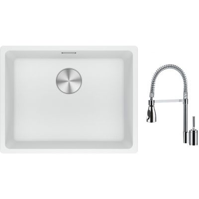 Franke Maris MRG 110-52 zlewozmywak 52x40 cm Fragranite biały polarny z baterią kuchenną Sentinel chrom (1250687255, 1150029591)