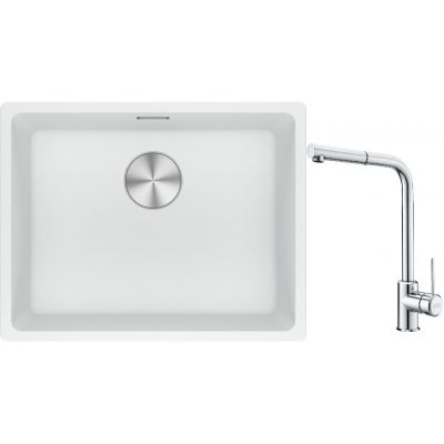 Franke Maris MRG 110-52 zlewozmywak 52x40 cm Fragranite biały polarny z baterią kuchenną Sirius Side chrom (1250687255, 1150668280)