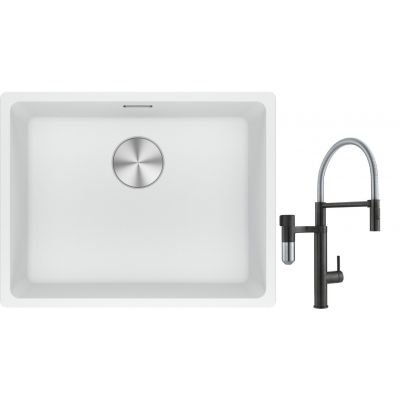 Franke Maris MRG 110-52 zlewozmywak 52x40 cm Fragranite biały polarny z baterią kuchenną Vital Semi-Pro czarny mat/stal (1250687255, 1200621313)