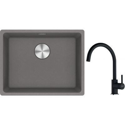 Franke Maris MRG 110-52 zlewozmywak 55x43 cm Fragranite kamienny szary z baterią kuchenną Lina onyx (1250687254, 1150626020)