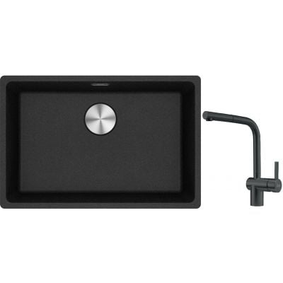 Franke Maris MRG 110-62 zlewozmywak 62x40 cm Fragranite onyx z baterią kuchenną Atlas czarna stal szlachetna (1250687257, 1150550427)