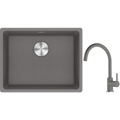 Franke Maris MRG 110-52 zlewozmywak 55x43 cm Fragranite kamienny szary z baterią kuchenną Lina kamienny szary (1250687254, 1150626022)