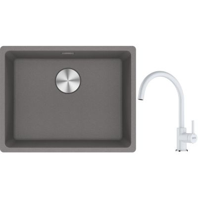 Franke Maris MRG 110-52 zlewozmywak 55x43 cm Fragranite kamienny szary z baterią kuchenną Lina biały polarny (1250687254, 1150626024)