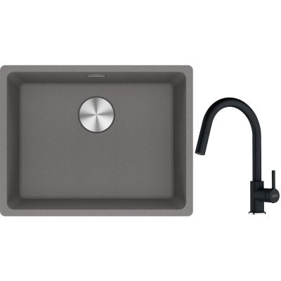 Franke Maris MRG 110-52 zlewozmywak 55x43 cm Fragranite kamienny szary z baterią kuchenną Lina onyx (1250687254, 1150626055)
