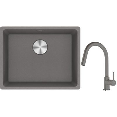 Franke Maris MRG 110-52 zlewozmywak 55x43 cm Fragranite z baterią kuchenną Lina kamienny szary (1250687254, 1150626057)