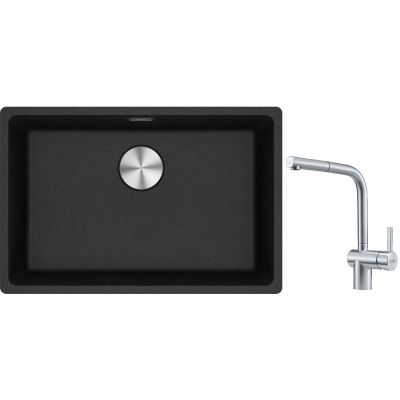 Franke Maris MRG 110-62 zlewozmywak 62x40 cm Fragranite onyx z baterią kuchenną Atlas stal szlachetna (1250687257, 1150521439)