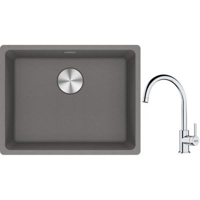 Franke Maris MRG 110-52 zlewozmywak 55x43 cm Fragranite kamienny szary z baterią kuchenną Lina chrom (1250687254, 1150693228)