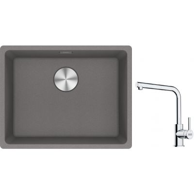 Franke Maris MRG 110-52 zlewozmywak 55x43 cm Fragranite kamienny szary z baterią kuchenną Lina chrom (1250687254, 1150712420)
