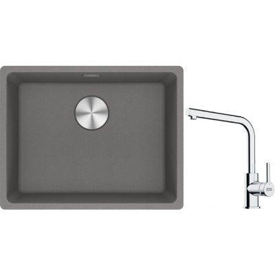 Franke Maris MRG 110-52 zlewozmywak 55x43 cm Fragranite kamienny szary z baterią kuchenną Lina chrom (1250687254, 1150693230)