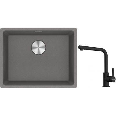 Franke Maris MRG 110-52 zlewozmywak 55x43 cm Fragranite kamienny szary z baterią kuchenną Lina czarny mat (1250687254, 1150712435)