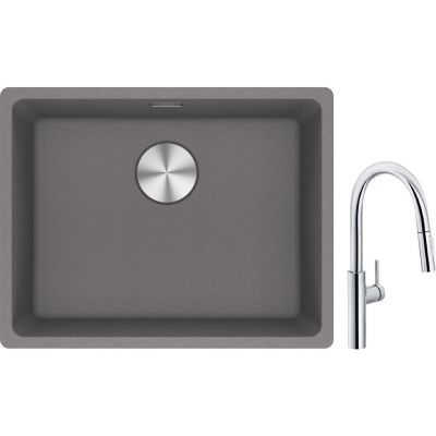 Franke Maris MRG 110-52 zlewozmywak 55x43 cm Fragranite kamienny szary z baterią kuchenną Pescara L Slide-In chrom (1250687254, 1150538940)