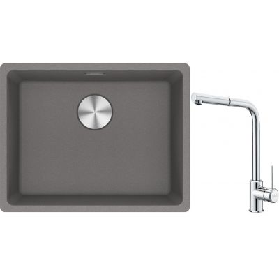 Franke Maris MRG 110-52 zlewozmywak 55x43 cm Fragranite kamienny szary z baterią kuchenną Sirius Side chrom (1250687254, 1150668280)
