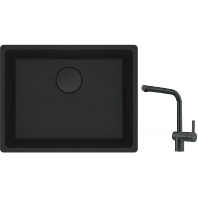 Franke Maris MRG 110-52 zlewozmywak 52x40 cm Fragranite czarny mat z baterią kuchenną Atlas czarna stal szlachetna (1250697759, 1150550427)
