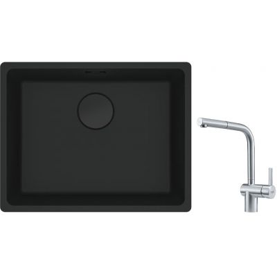 Franke Maris MRG 110-52 zlewozmywak 52x40 cm Fragranite czarny mat z baterią kuchenną Atlas stal szlachetna (1250697759, 1150521439)