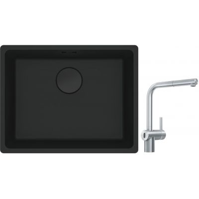 Franke Maris MRG 110-52 zlewozmywak 52x40 cm Fragranite czarny mat z baterią kuchenną Atlas Neo Sensor stal szlachetna (1250697759, 1150625523)