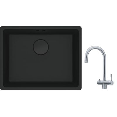 Franke Maris MRG 110-52 zlewozmywak 52x40 cm Fragranite czarny mat z baterią kuchenną Eos stal szlachetna (1250697759, 1200179979)