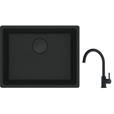 Franke Maris MRG 110-52 zlewozmywak 52x40 cm Fragranite czarny mat z baterią kuchenną Lina czarny mat (1250697759, 1150626019)