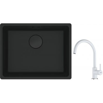 Franke Maris MRG 110-52 zlewozmywak 52x40 cm Fragranite czarny mat z baterią kuchenną Lina biały polarny (1250697759, 1150626024)