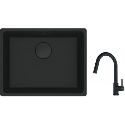 Franke Maris MRG 110-52 zlewozmywak 52x40 cm Fragranite czarny mat z baterią kuchenną Lina czarny mat (1250697759, 1150626053)