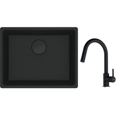Franke Maris MRG 110-52 zlewozmywak 52x40 cm Fragranite czarny mat z baterią kuchenną Lina onyx (1250697759, 1150626055)