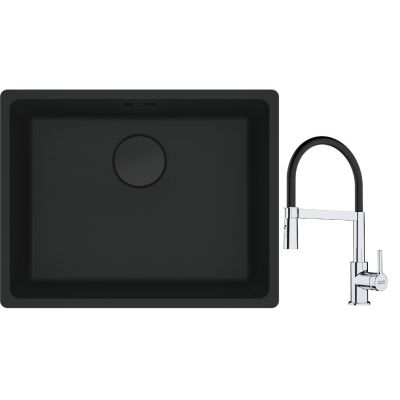 Franke Maris MRG 110-52 zlewozmywak 52x40 cm Fragranite czarny mat z baterią kuchenną Lina chrom/czarny (1250697759, 1150626085)