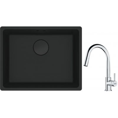 Franke Maris MRG 110-52 zlewozmywak 52x40 cm Fragranite czarny mat z baterią kuchenną Lina chrom (1250697759, 1150693229)