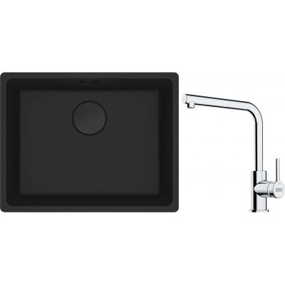 Franke Maris MRG 110-52 zlewozmywak 52x40 cm Fragranite czarny mat z baterią kuchenną Lina chrom (1250697759, 1150712420)