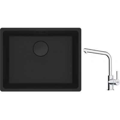 Franke Maris MRG 110-52 zlewozmywak 52x40 cm Fragranite czarny mat z baterią kuchenną Lina chrom (1250697759, 1150693230)
