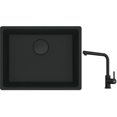 Franke Maris MRG 110-52 zlewozmywak 52x40 cm Fragranite czarny mat z baterią kuchenną Lina czarny mat (1250697759, 1150712435)
