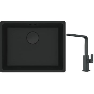 Franke Maris MRG 110-52 zlewozmywak 52x40 cm Fragranite czarny mat z baterią kuchenną Mythos czarna stal szlachetna (1250697759, 1150550441)