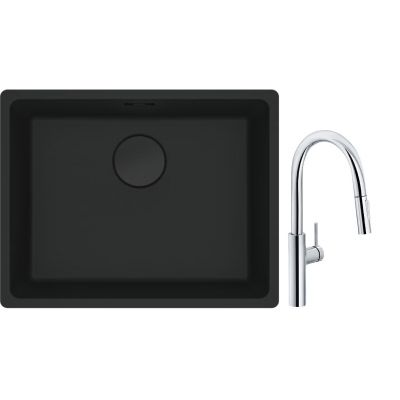 Franke Maris MRG 110-52 zlewozmywak 52x40 cm Fragranite czarny mat z baterią kuchenną Pescara L Slide-In chrom (1250697759, 1150538940)