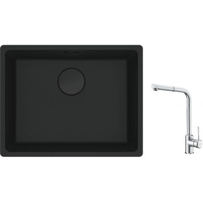 Franke Maris MRG 110-52 zlewozmywak 52x40 cm Fragranite czarny mat z baterią kuchenną Sirius Side chrom (1250697759, 1150668280)
