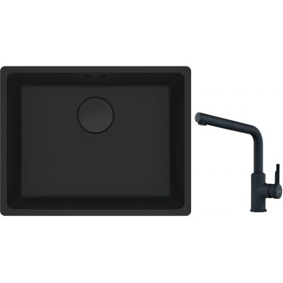 Franke Maris MRG 110-52 zlewozmywak 52x40 cm Fragranite czarny mat z baterią kuchenną Urban czarny mat (1250697759, 1150627523)