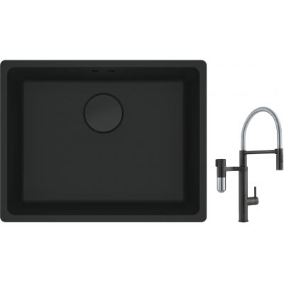 Franke Maris MRG 110-52 zlewozmywak 52x40 cm Fragranite czarny mat z baterią kuchenną Vital Semi-Pro czarny mat/stal (1250697759, 1200621313)
