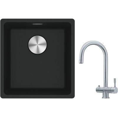 Franke Maris MRG 110-37 zlewozmywak 40x37 cm Fragranite czarny mat z baterią kuchenną Eos stal szlachetna (1250687248, 1200179979)